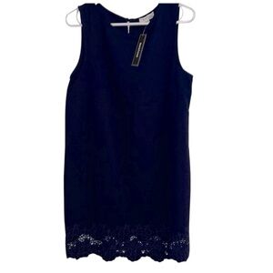 🌹NWT:MONTEAU Elegant Scalloped Navy Sleeveless Dress